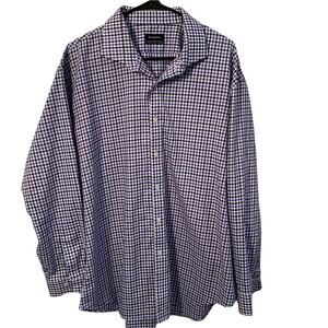 Esquire blue and purple gingham check mens long sleeve shirt 18 34/35 cotton